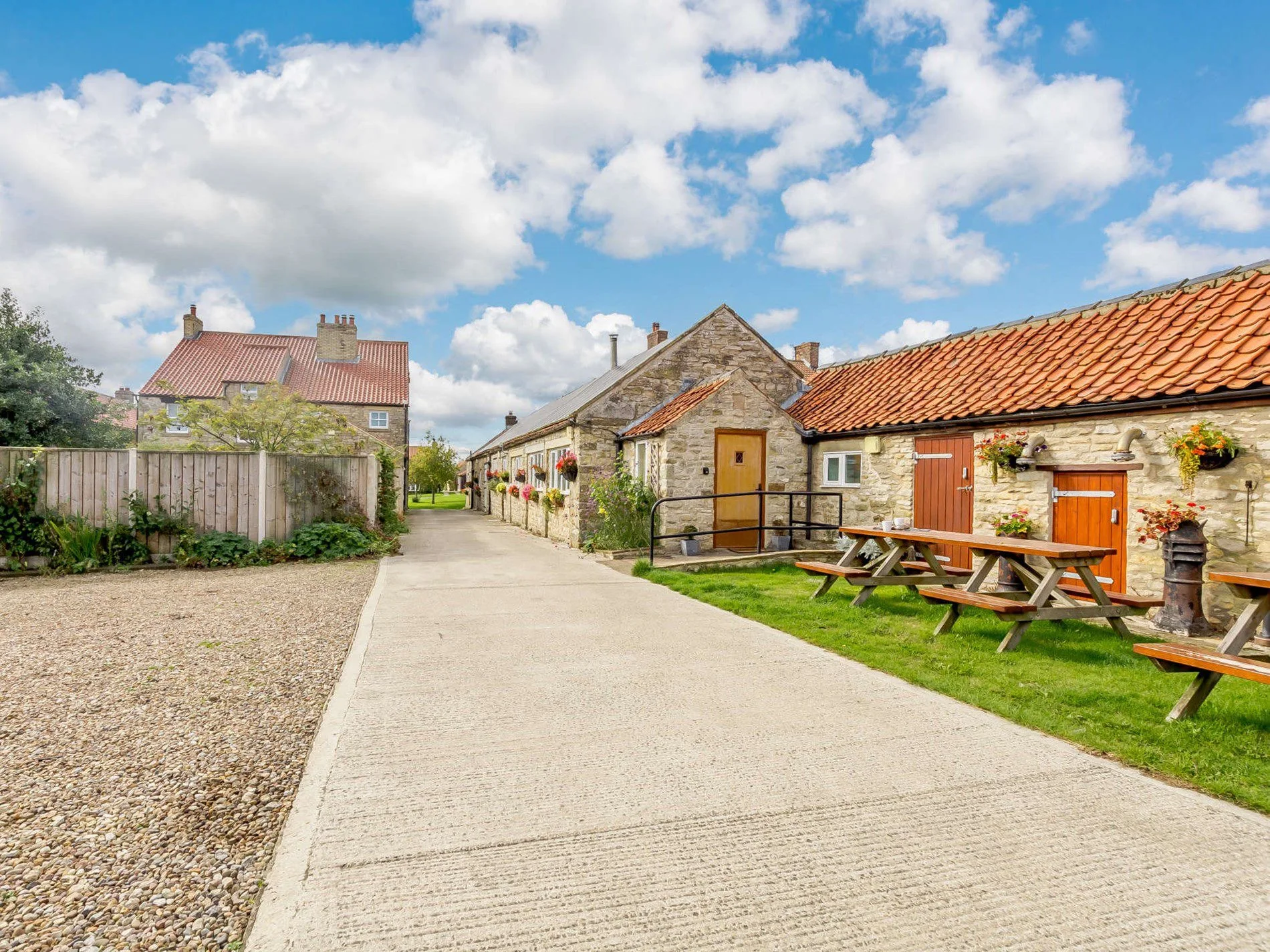 Stone courtyard and shared outdoor seating