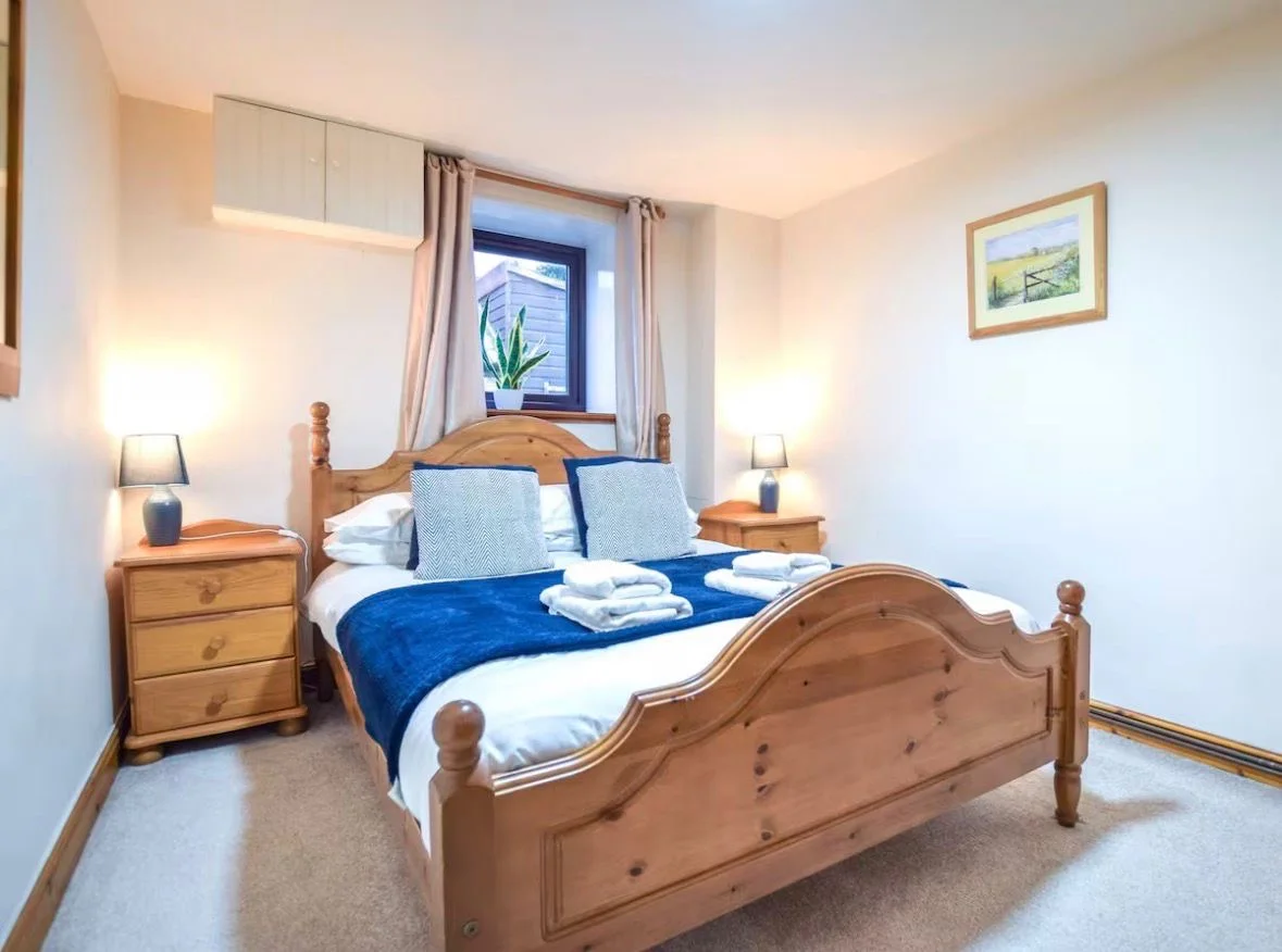 Double bedroom with blue accents